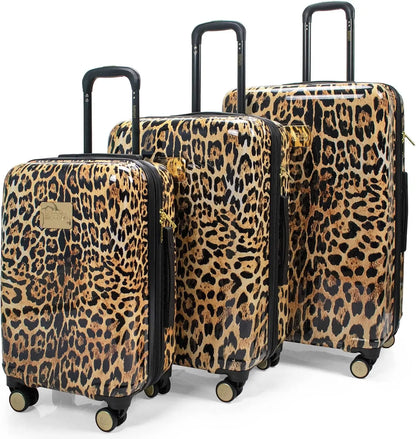 Badgley Mischka Leopard 3 Piece Expandable Hardside PC-ABS Luggage Set | Weekender | Belt Bag Bundle