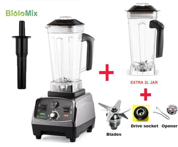 BioloMix 3HP 2200W Heavy Duty Commercial Grade Timer Blender Mixer Juicer Fruit Food Processor Ice Smoothies BPA Free 2L Jar - MarvelouStoree