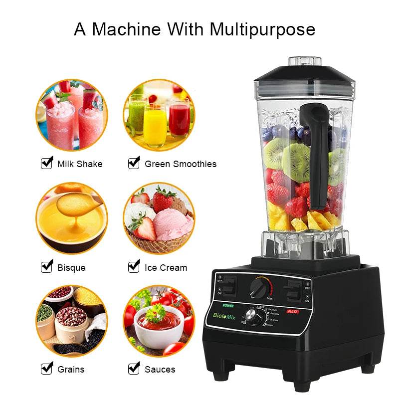 BioloMix BPA Free 2L Jar 2200W Professional Smart Timer Pre-programed Blender Mixer Juicer Food Processor Ice Smoothies Crusher - MarvelouStoree