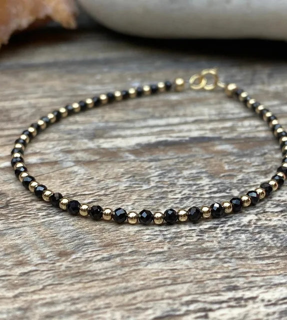 Black Crystal  Tourmaline Bracelet, Empath Protection Bracelet for Women, Dainty Black Tourmaline Jewelry,