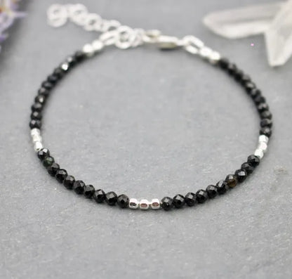 Black Crystal  Tourmaline Bracelet, Empath Protection Bracelet for Women, Dainty Black Tourmaline Jewelry,