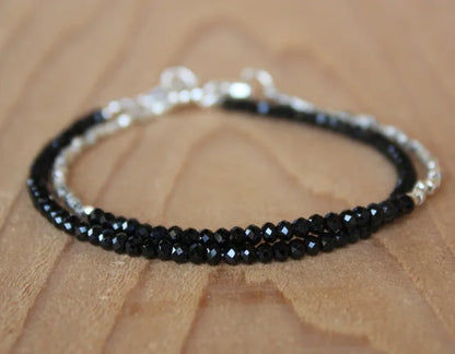 Black Crystal  Tourmaline Bracelet, Empath Protection Bracelet for Women, Dainty Black Tourmaline Jewelry,