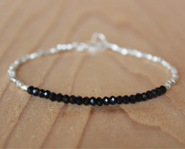 Black Crystal  Tourmaline Bracelet, Empath Protection Bracelet for Women, Dainty Black Tourmaline Jewelry,