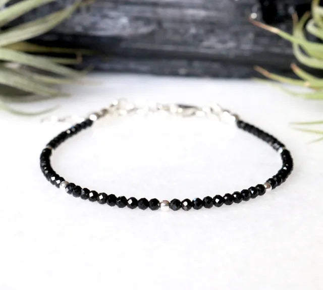 Black Crystal  Tourmaline Bracelet, Empath Protection Bracelet for Women, Dainty Black Tourmaline Jewelry,