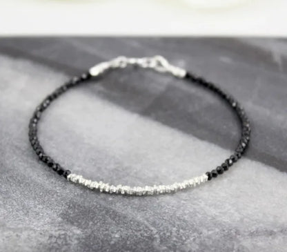 Black Crystal  Tourmaline Bracelet, Empath Protection Bracelet for Women, Dainty Black Tourmaline Jewelry,