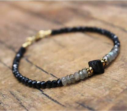 Black Crystal  Tourmaline Bracelet, Empath Protection Bracelet for Women, Dainty Black Tourmaline Jewelry,