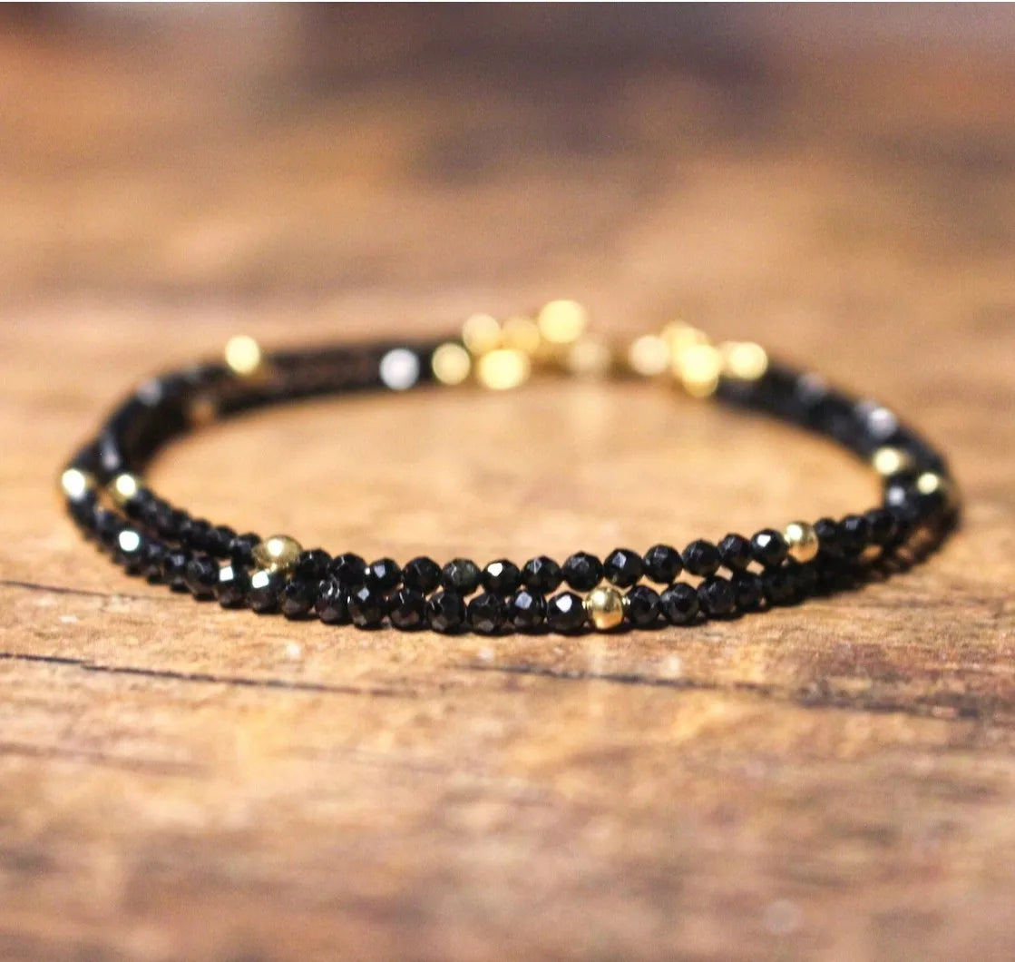 Black Crystal  Tourmaline Bracelet, Empath Protection Bracelet for Women, Dainty Black Tourmaline Jewelry,