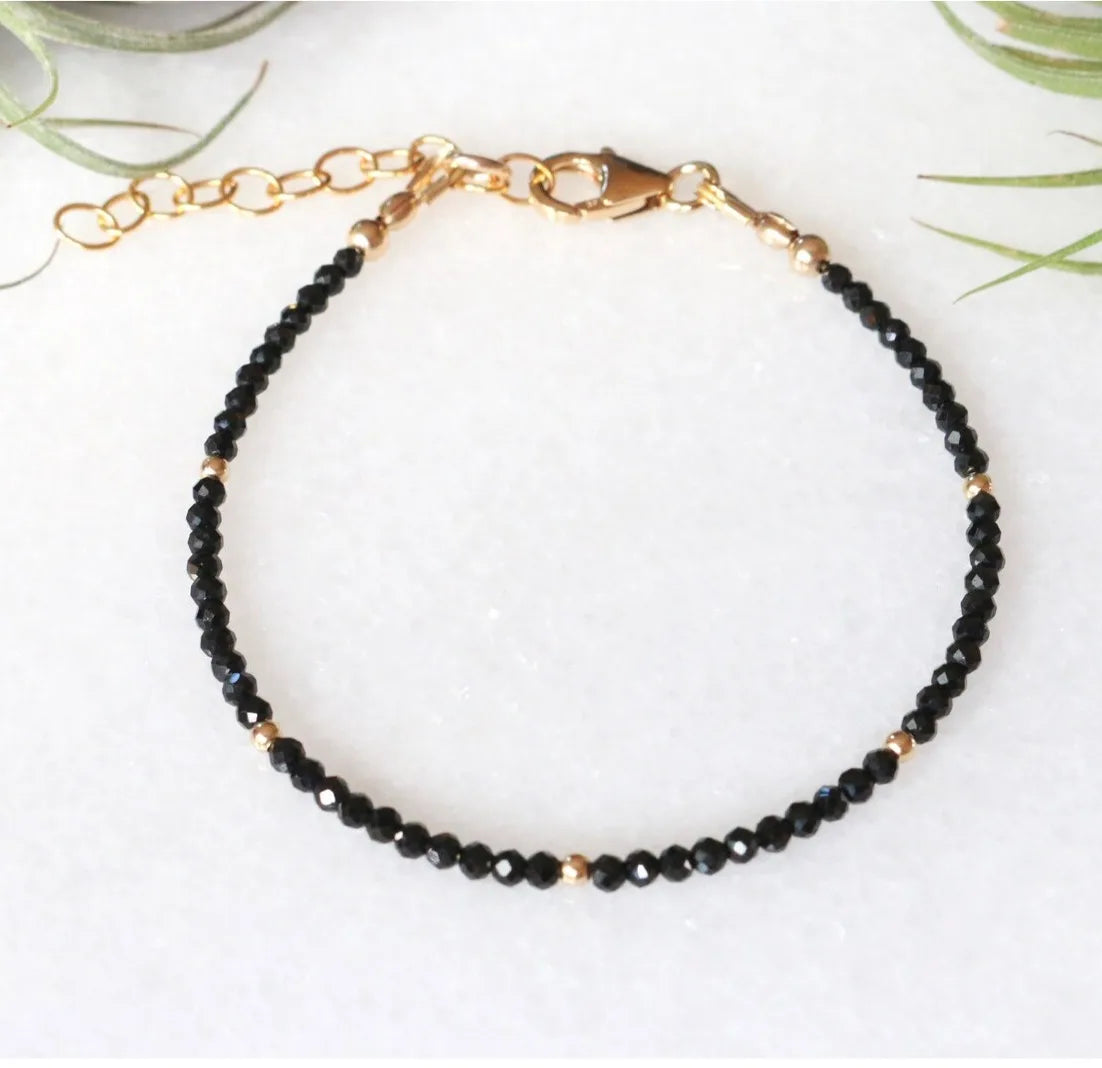 Black Crystal  Tourmaline Bracelet, Empath Protection Bracelet for Women, Dainty Black Tourmaline Jewelry,