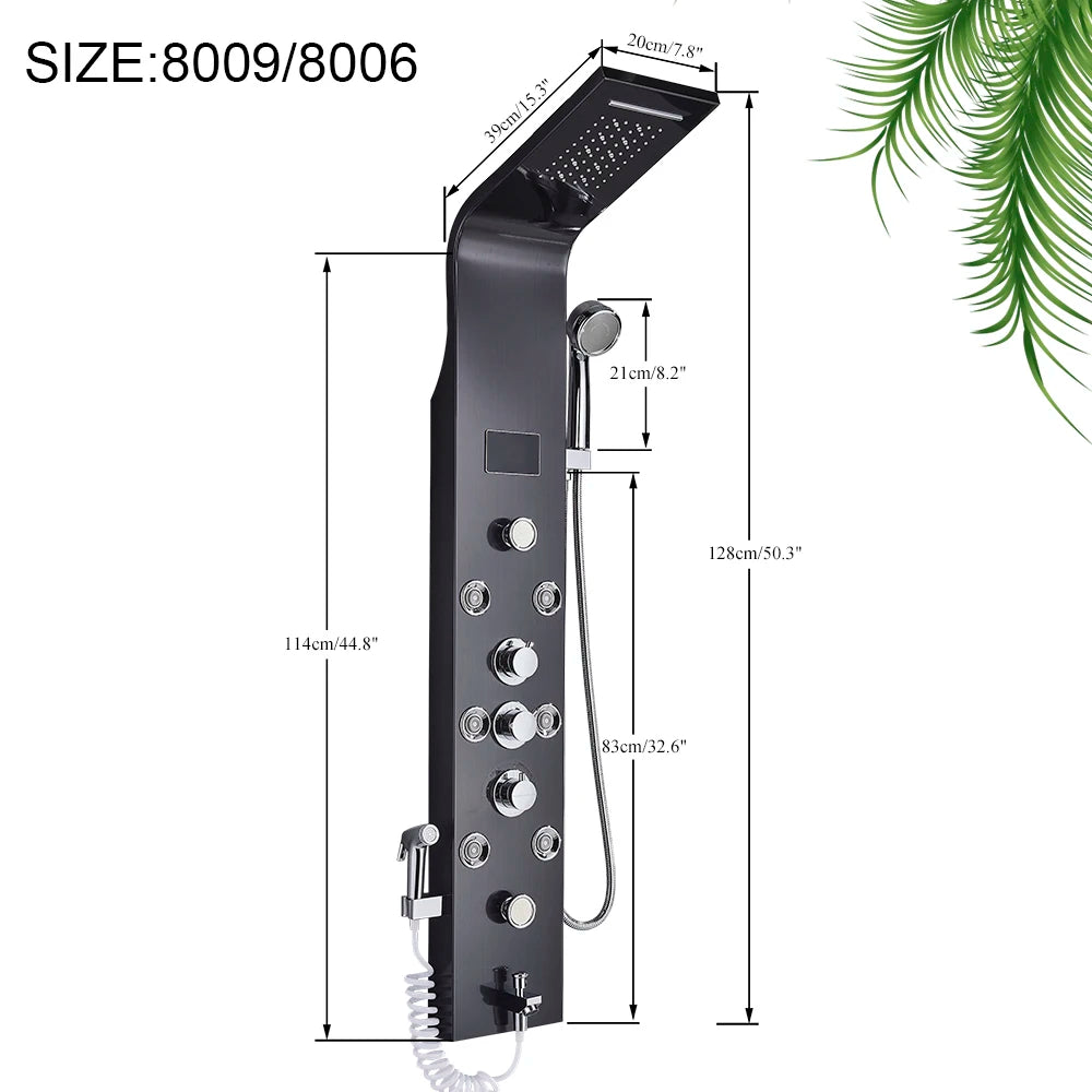 Marveloustoree Black LED Light Shower Faucet Bathroom SPA Massage Jet Shower Column System Waterfall Rain Shower Panel Bidet Sprayer Tap