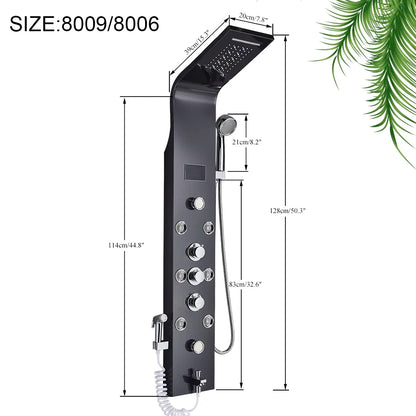 Marveloustoree Black LED Light Shower Faucet Bathroom SPA Massage Jet Shower Column System Waterfall Rain Shower Panel Bidet Sprayer Tap