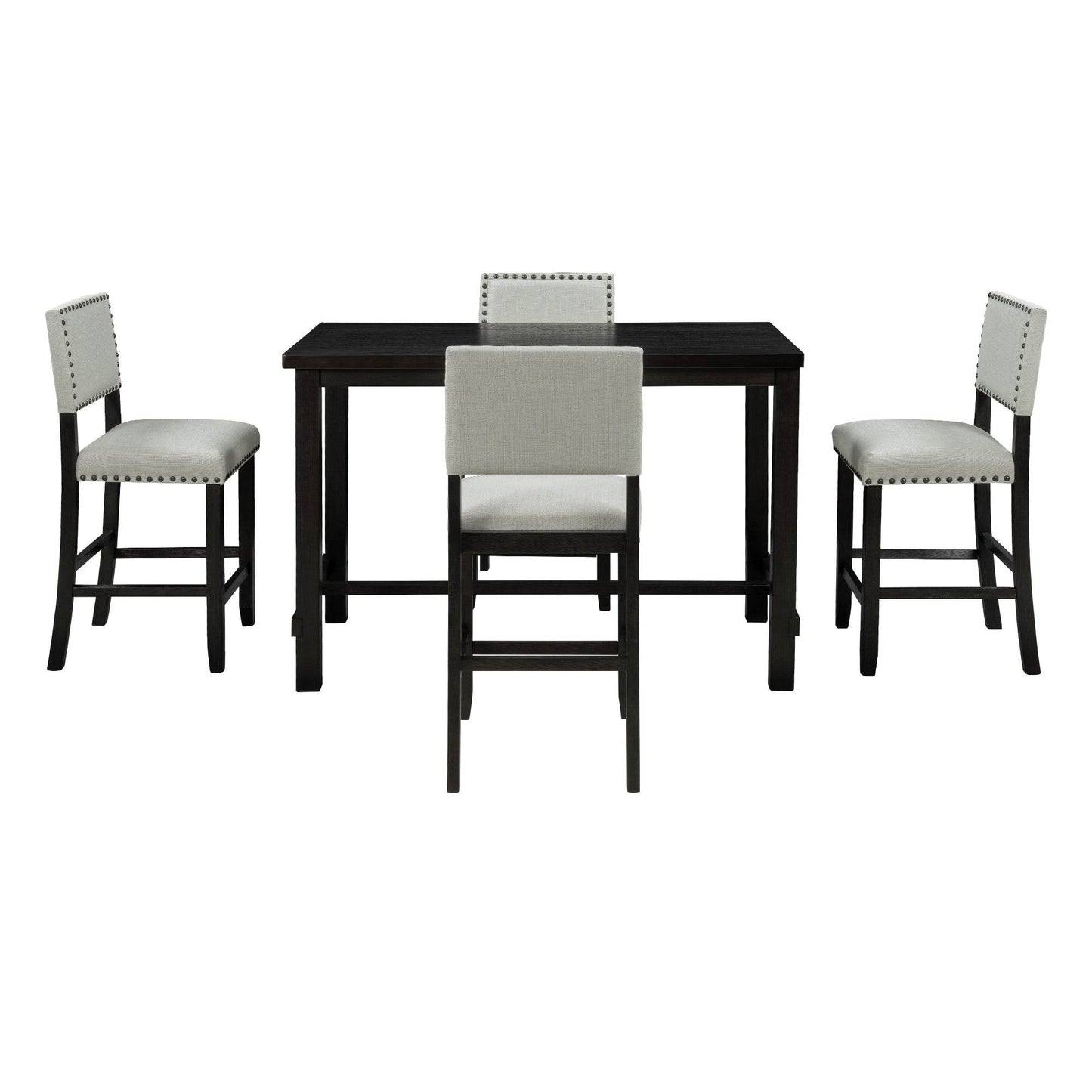 TREXM 5-Piece Counter Height Dining Set, Classic Elegant Table and 4 Chairs in Espresso and Beige - MarvelouStoree