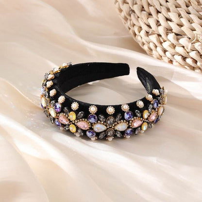 Retro Baroque colored glass drill sponge hair hoop - MarvelouStoree