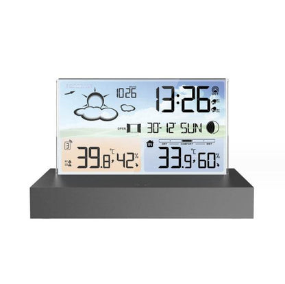 Transparent glass weather clock 3396C color screen RF wireless multi function weather forecast electronic alarm clock - MarvelouStoree