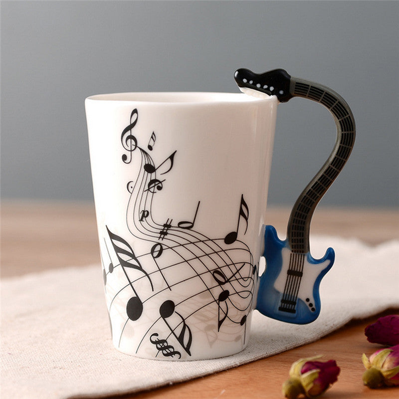 Guitar Ceramic Cup Personality Music Note Milk Juice Lemon Mug Coffee Tea Cup Home Office Drinkware Unique Gift