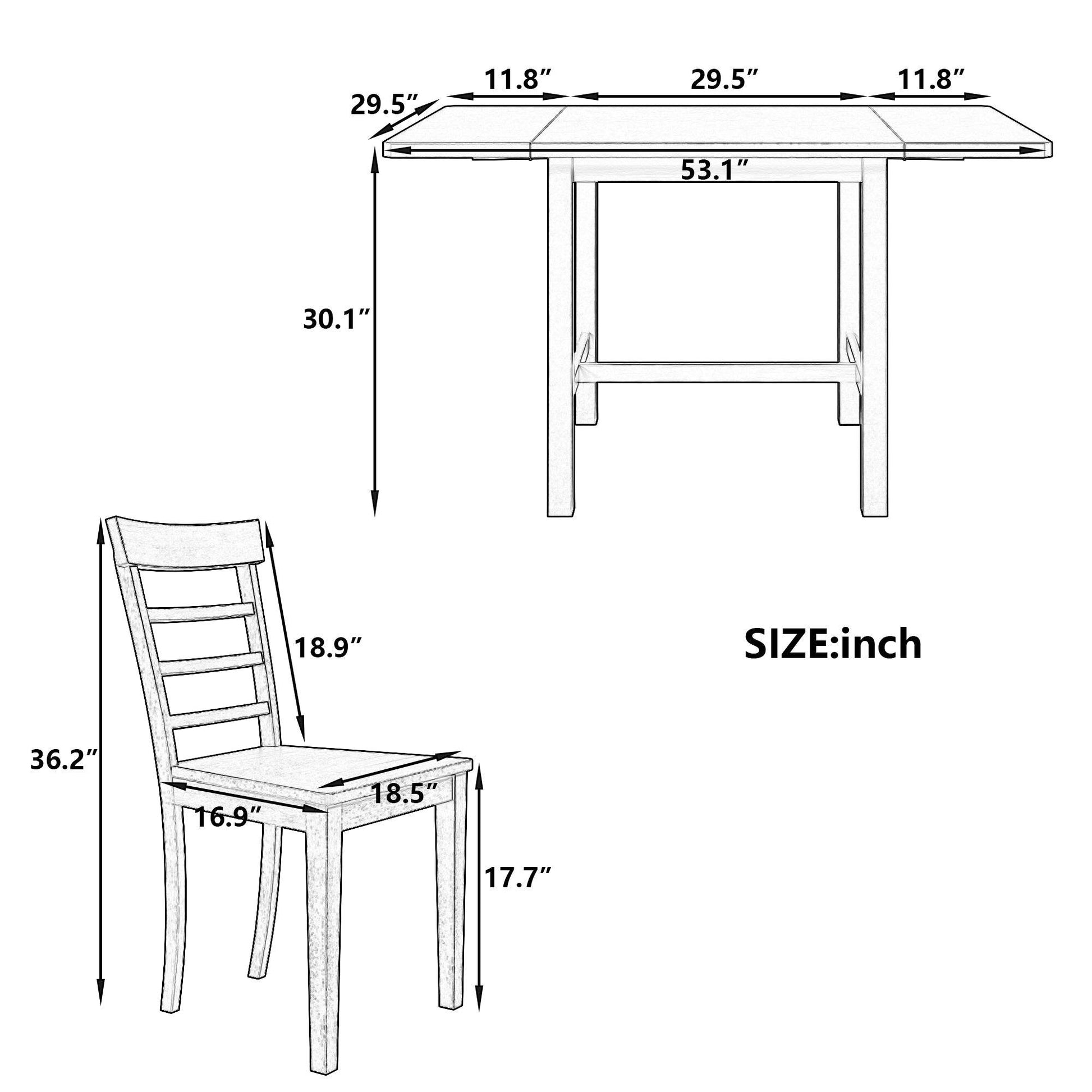 TOPMAX 5-piece square wooden pendant light expandable dining table set with 4 ladder back chairs Gray - MarvelouStoree