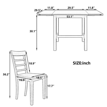 TOPMAX 5-piece square wooden pendant light expandable dining table set with 4 ladder back chairs Gray - MarvelouStoree