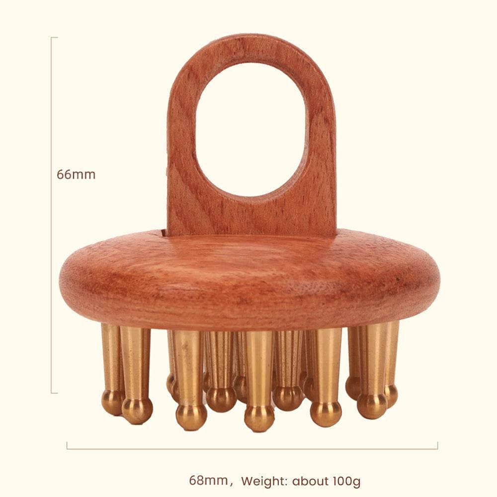 Copper Wood Head Meridian Massage Comb Gua Sha Massage Tool Body Wood Therapy Scalp Massage - MarvelouStoree