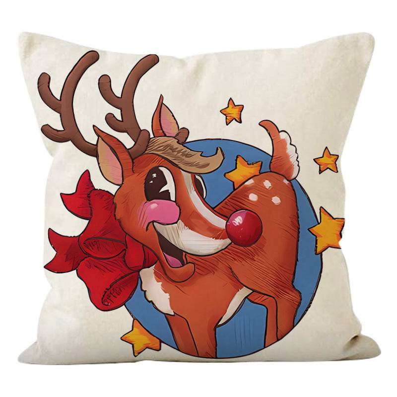 Christmas reindeer print pillow cover linen pillowcase home holiday sofa decoration - MarvelouStoree