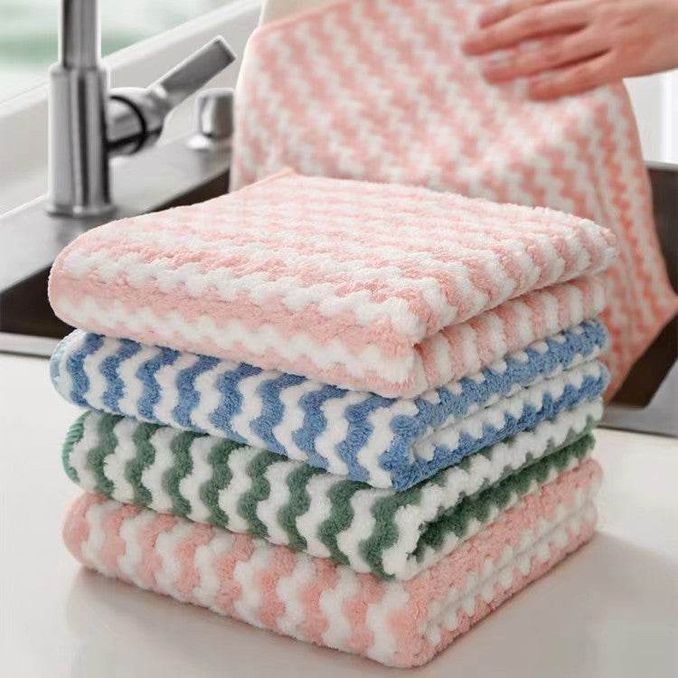 Double Sided Cationic Color Water Absorbent Wavy Stripe Oil Free Dishwashing Cloth Water Absorbent Dishwashing Cloth - MarvelouStoree