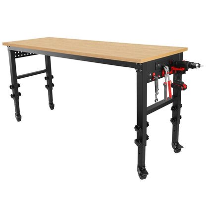 72 inch x 24 inch adjustable worktable, rolling heavy-duty worktable with power socket and wheels - MarvelouStoree