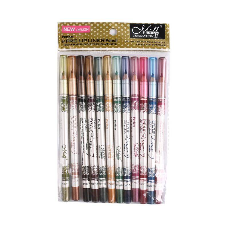 MENOW Brand 12PCS of 2 in 1 Hot Sale Eye Liner Lip Pencil Long-lasting Waterproof 12 Color Set Makeup P12005 - MarvelouStoree