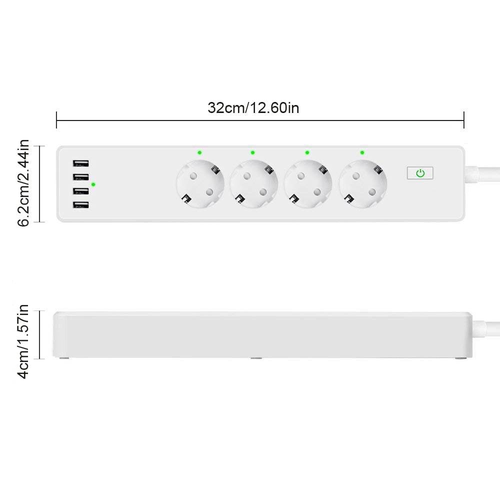 Wifi Smart Power Strip 4 EU Outlets Plug with 4 USBCharging Port Timing App Voice Control Work with Alexa Google Home Assistant - MarvelouStoree