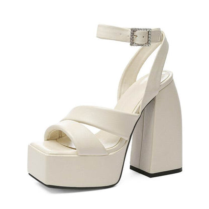 Summer High-Heeled Sandals Women's Large Size 40-43 Waterproof Platform Square Toe Shoes - MarvelouStoree