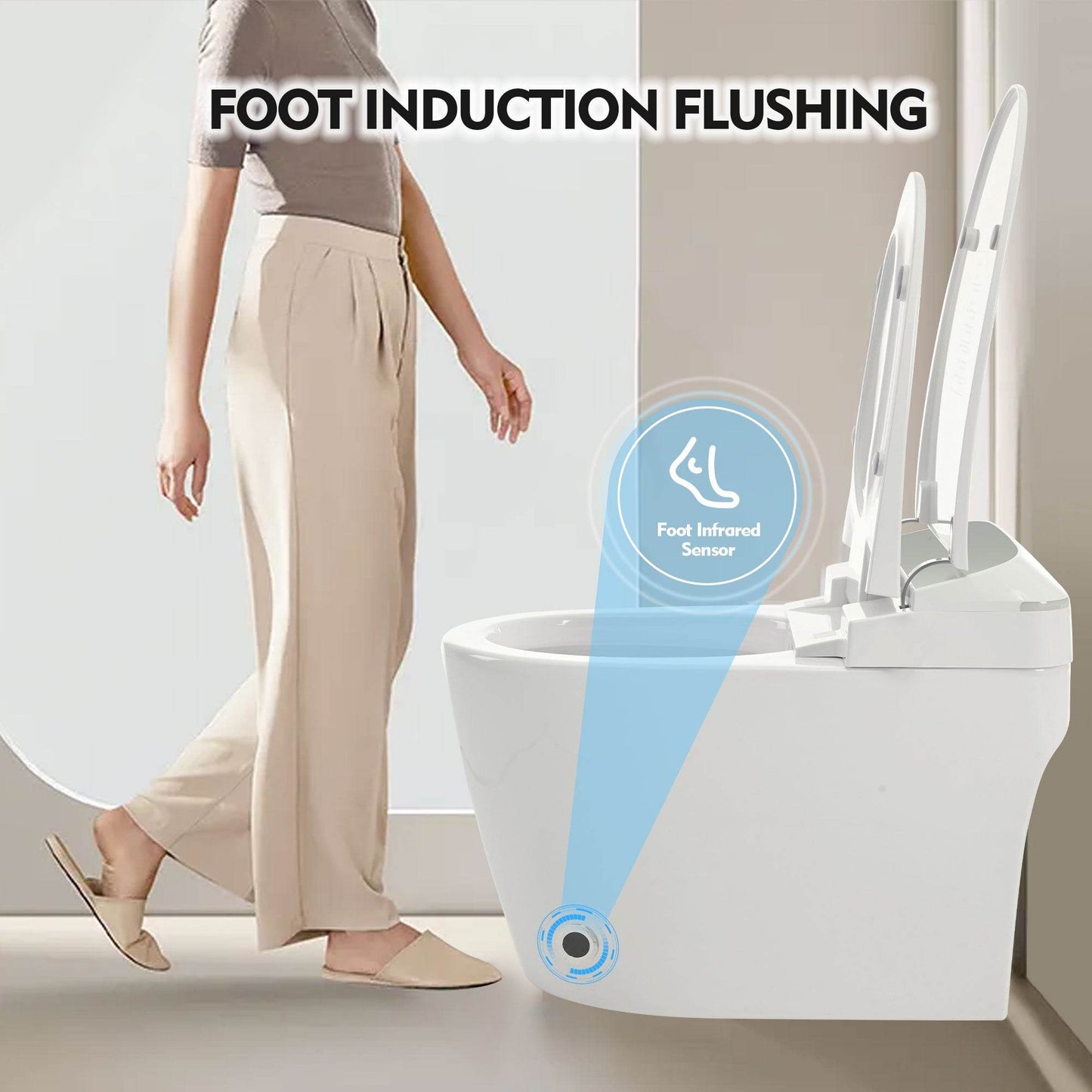 Heated seat intelligent toilet, integrated toilet, automatic flushing water tank toilet, with foot sensor flushing, white night - MarvelouStoree