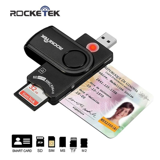 Rocketek USB 2.0 multi Smart Card Reader SD/TF MS M2 micro SD memory ,ID,Bank card,sim cloner connector adapter pccomputer