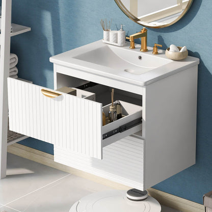 Modern 24-Inch Wall-Mounted Bathroom vanity with 2 Drawers, White - Ideal for Small Bathrooms - MarvelouStoree