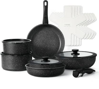 CAROTE 11pcs Pots and Pans Set Non Stick, Cookware Sets Detachable Handle, RV Kitchen Set Removable Handle,  Induction Ready