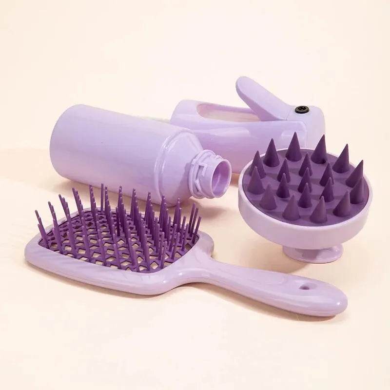 Hollow Comb Set With Spray Bottle 200ml Hair Care Product Set Silicone Shampoo Head Scalp Massage Brush - MarvelouStoree