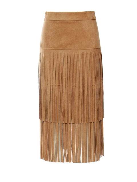 High Waist Khaki Tassels Irregular Long Elehgant Half-body Skirt Women Fashion Tide New Spring Autumn - MarvelouStoree