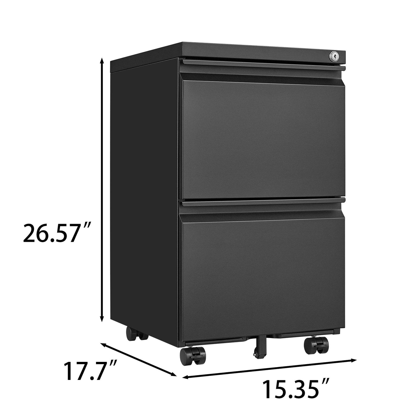 Metal 2 drawer mobile file cabinet with lock, 25.6-inch high legal/letter size file storage cabinet black - MarvelouStoree