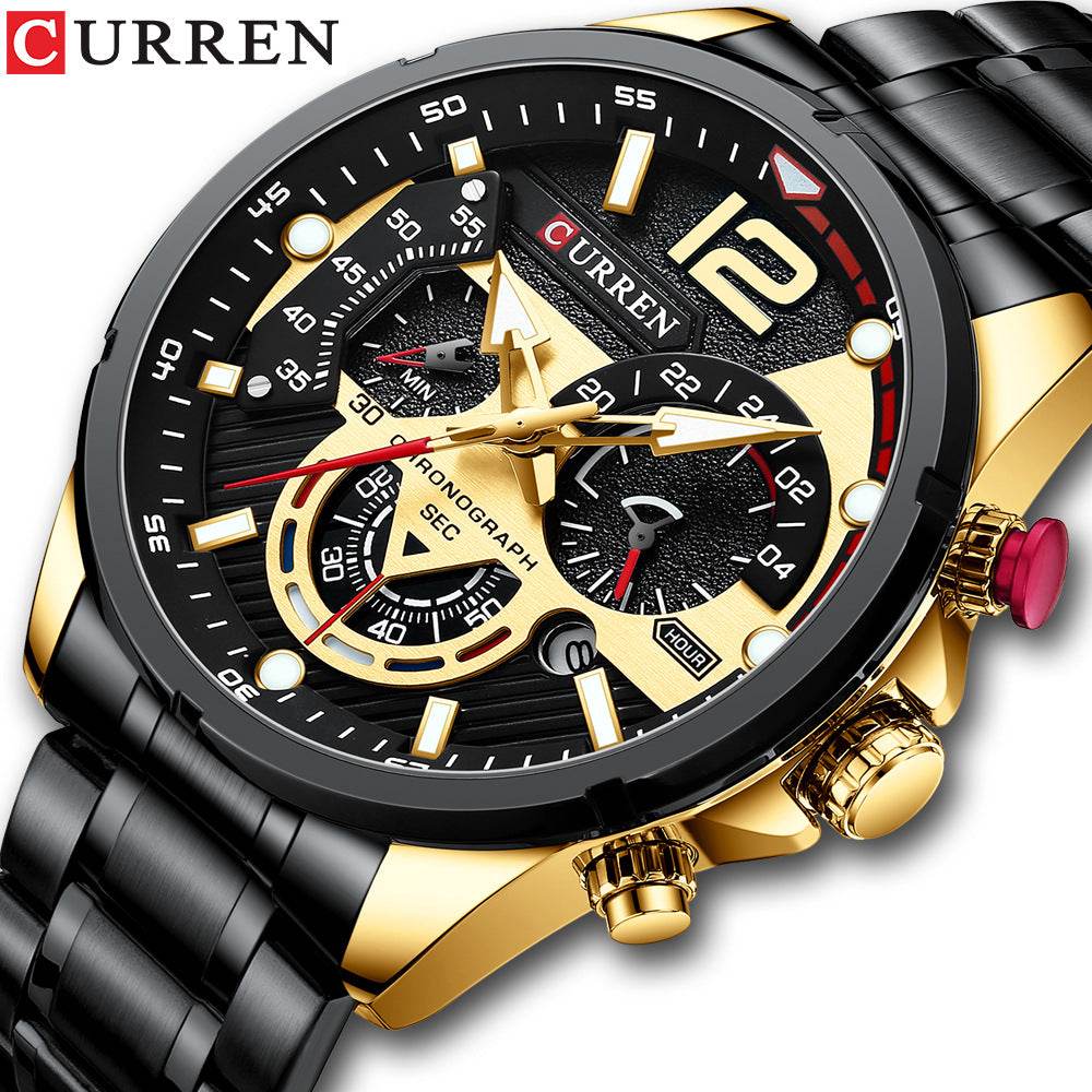 Men's Watch Calendar Men's Watch Six-pin Steel Band Watch Quartz Watch Sports Men's Watch - MarvelouStoree