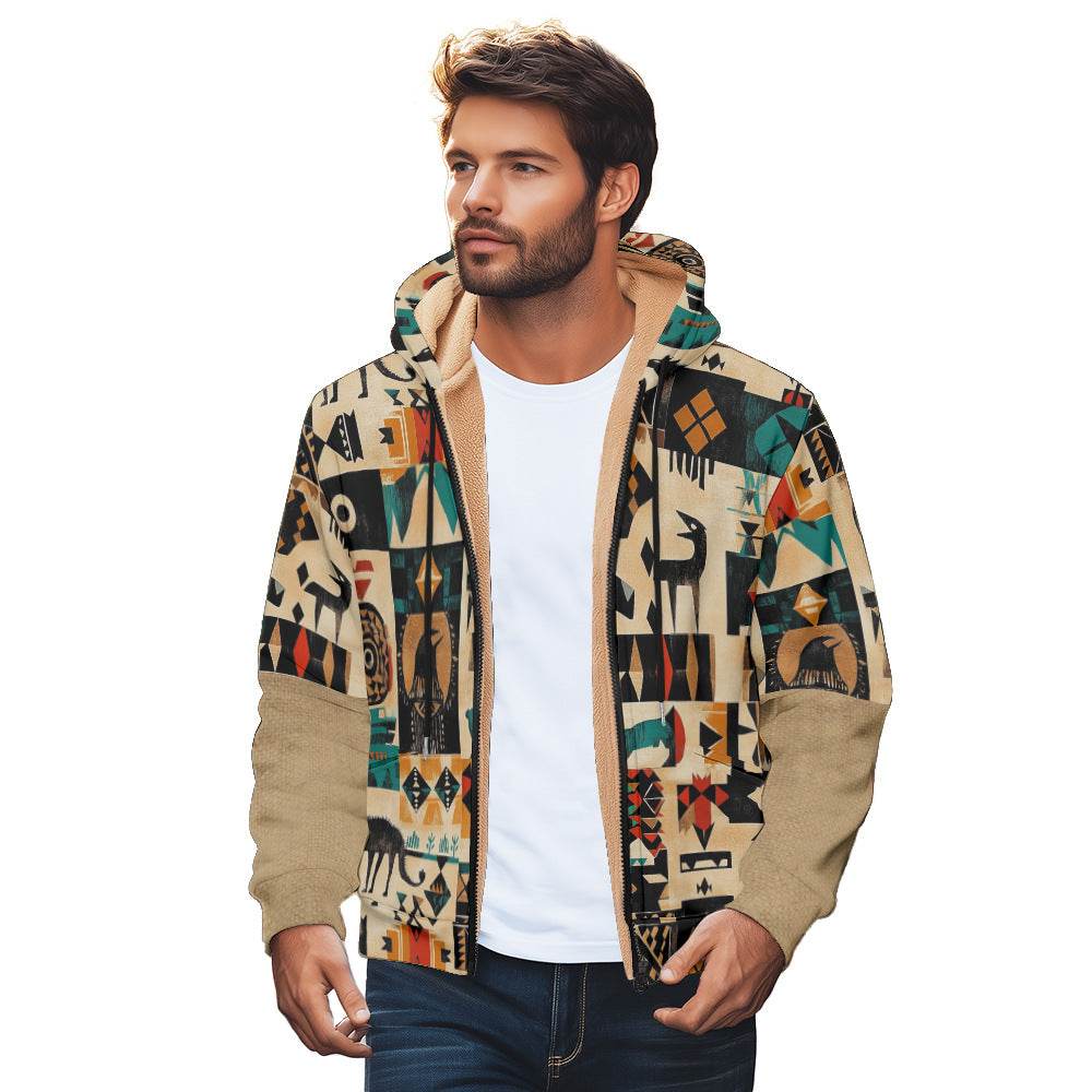 Men’s Winter Jacket, Cotton Padded Coat with 3D Plaid Print, Thick Fleece Lining, Stylish and Warm Men’s Outerwear” - MarvelouStoree