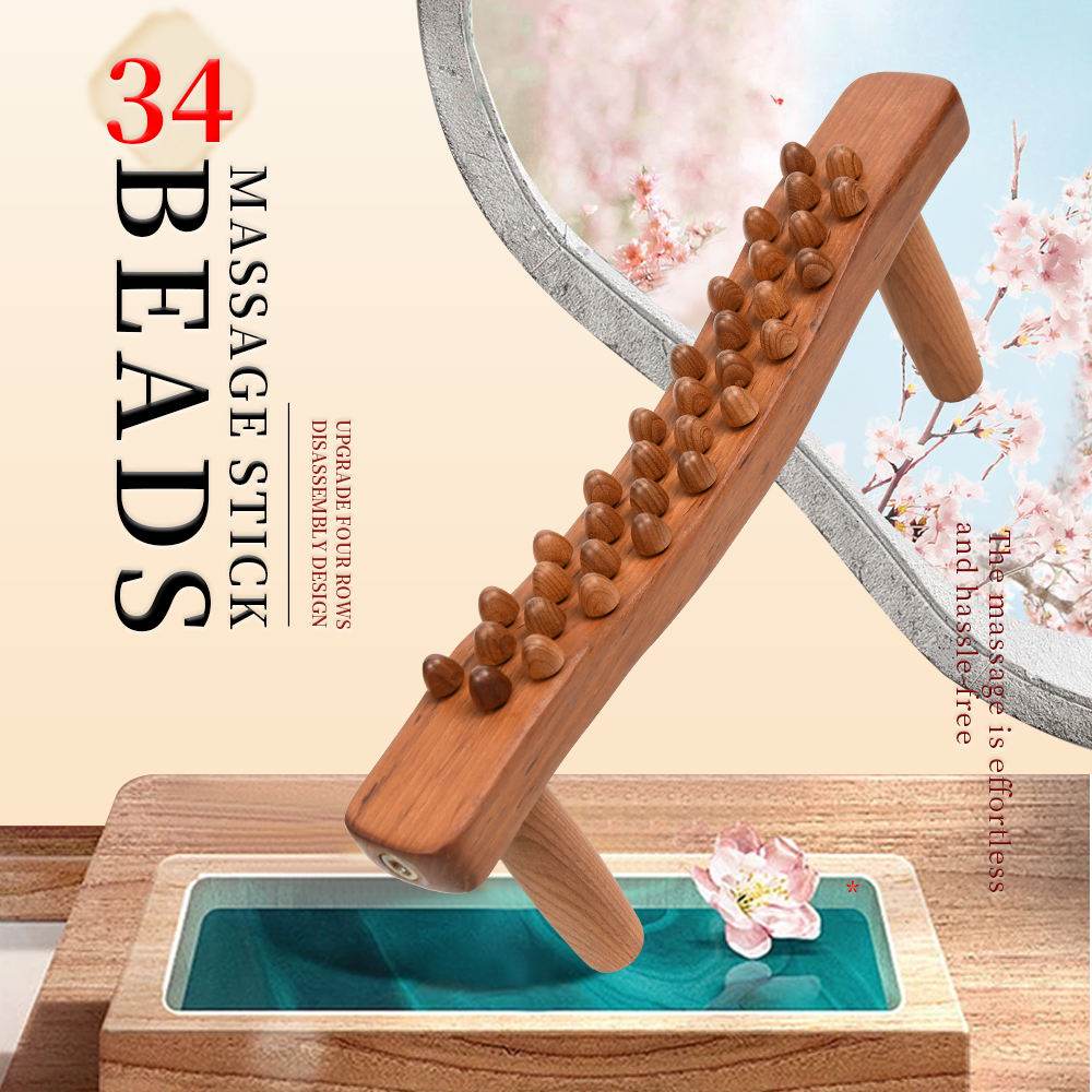 Handheld 34 Beads Home Massaging Device wood stick massage tool Body Massage Wooden Guasha Tool for Relaxation - MarvelouStoree