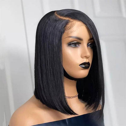 Bob lace wig female oriented front lace wig black short straight hair synthetic headband - MarvelouStoree