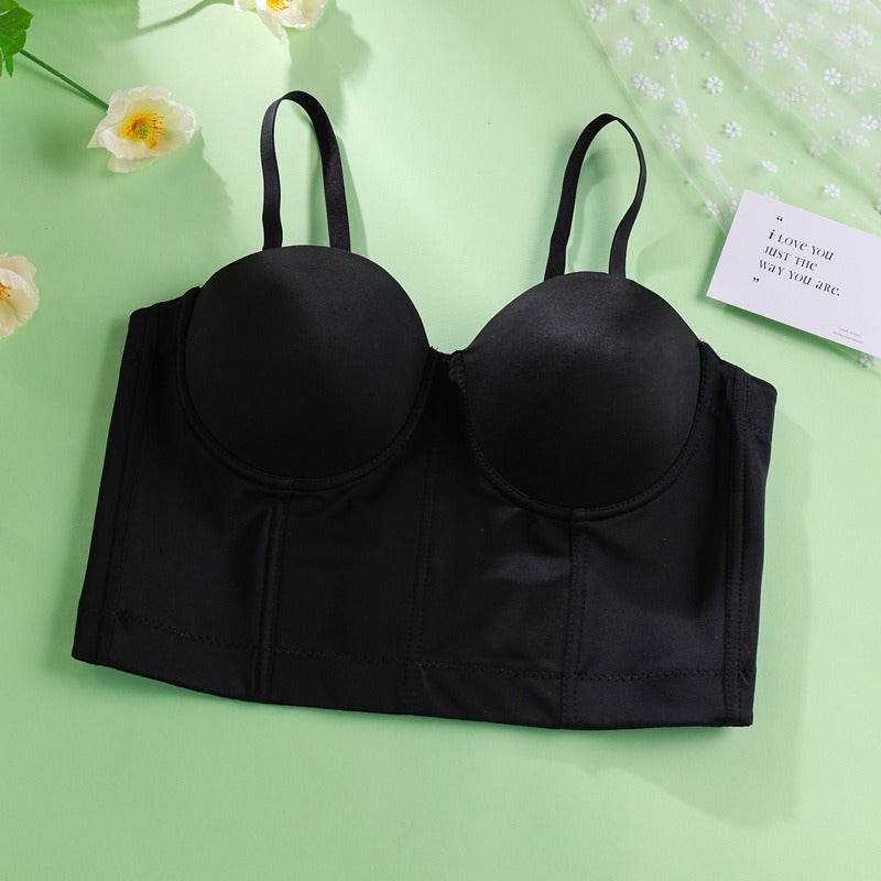 Strapless outer wear fishbone bra solid color with steel ring body shaping vest short - MarvelouStoree