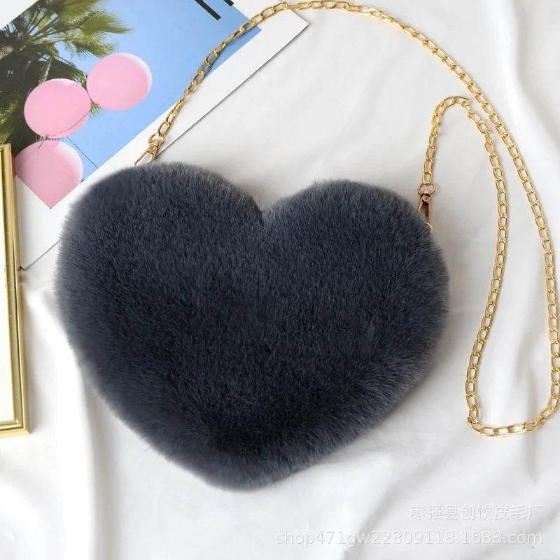 Women's Heart Shaped Faux Fur Crossbody Wallet - MarvelouStoree