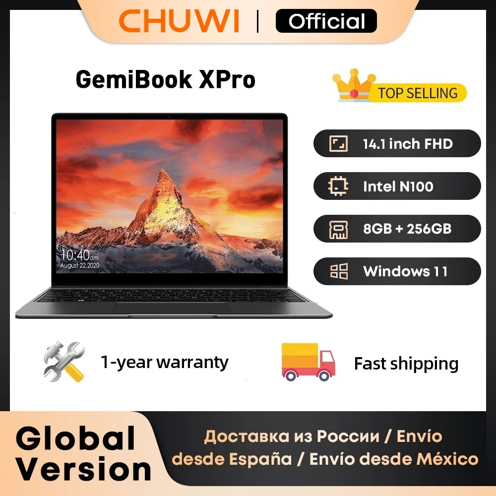 CHUWI GemiBook XPro 14inch UHD Screen Laptop 8GB RAM 256GB SSD Intel Celeron N100 Windows 11 Computer with Cooling Fan Notebook