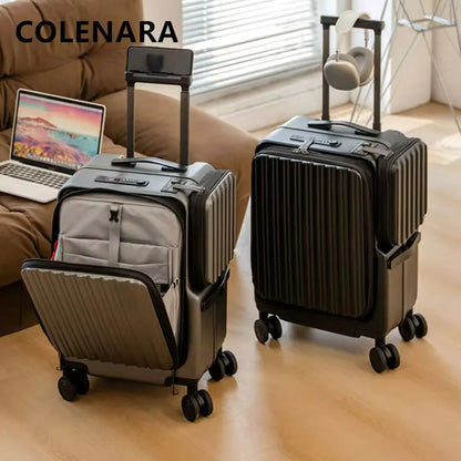 COLENARA 20Inch Cabin Luggage Front Opening Laptop Boarding Case USB Charging Trolley Case Multifunctional Carry-on Suitcase