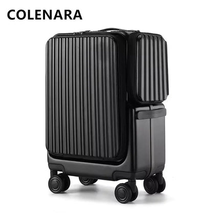 COLENARA 20Inch Cabin Luggage Front Opening Laptop Boarding Case USB Charging Trolley Case Multifunctional Carry-on Suitcase