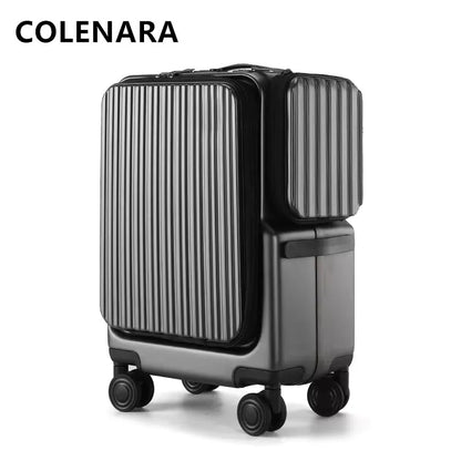 COLENARA 20Inch Cabin Luggage Front Opening Laptop Boarding Case USB Charging Trolley Case Multifunctional Carry-on Suitcase