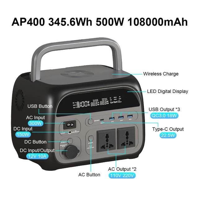 Camping 500W 1000W 2000W Portable Power Station 1000W Solar Generator External Batteries 220V Energy Storage Supply Outdoor - MarvelouStoree