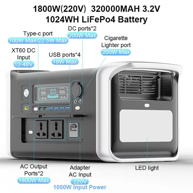 Camping 500W 1000W 2000W Portable Power Station 1000W Solar Generator External Batteries 220V Energy Storage Supply Outdoor - MarvelouStoree