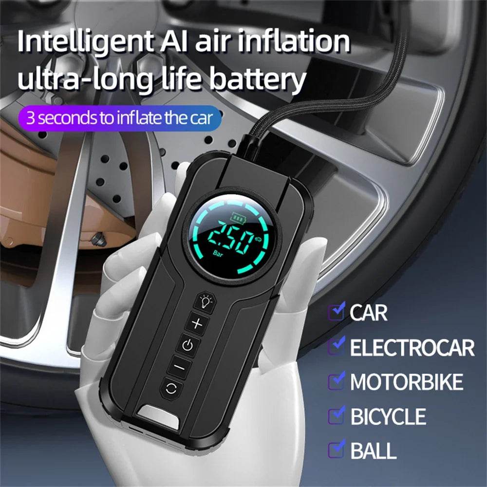 Car Jump Starter Air Pump Power Bank Lighting Portable Air Compressor 4 In 1 Cars Battery Starters Starting Auto Tyre Inflator - MarvelouStoree