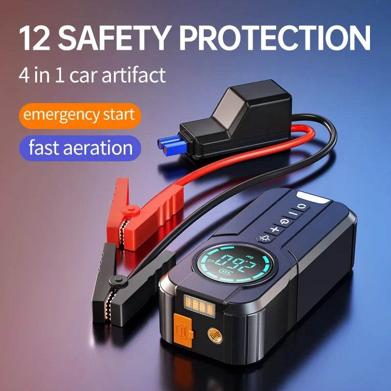 Car Jump Starter Air Pump Power Bank Lighting Portable Air Compressor 4 In 1 Cars Battery Starters Starting Auto Tyre Inflator - MarvelouStoree