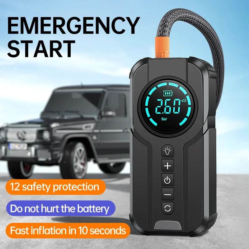 Car Jump Starter Air Pump Power Bank Lighting Portable Air Compressor 4 In 1 Cars Battery Starters Starting Auto Tyre Inflator - MarvelouStoree