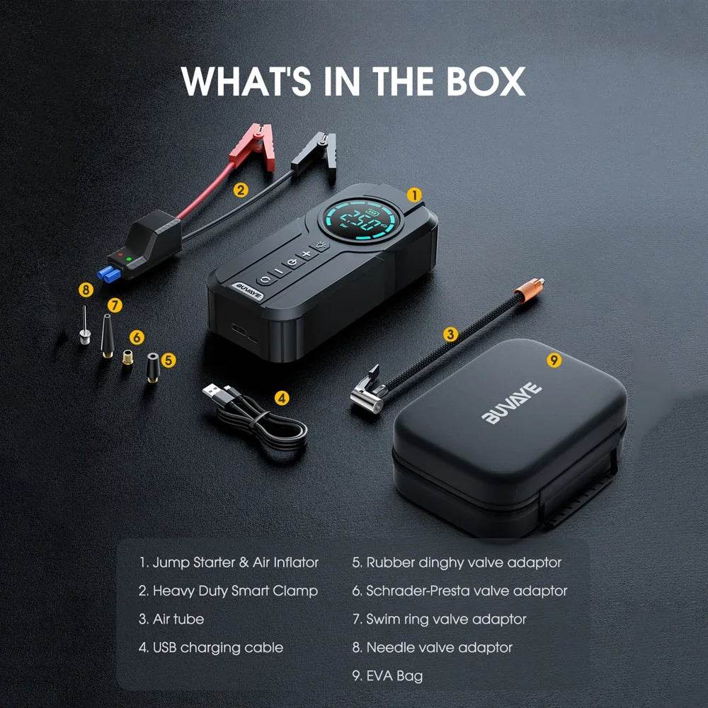 Car Jump Starter Air Pump Power Bank Lighting Portable Air Compressor 4 In 1 Cars Battery Starters Starting Auto Tyre Inflator - MarvelouStoree